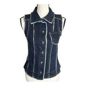 Vintage LA Blend Denim‎ Spandex Short Vest Womens Small Bohemian Blue Button